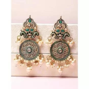 Позолоченные зеленые женские серьги Meena Kundan Dangler