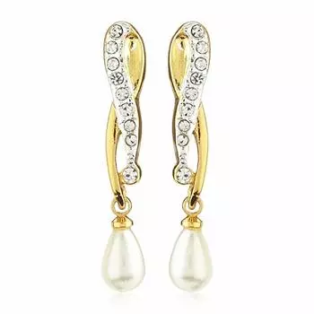 Позолоченные женские серьги-подвески Estele с великолепным жемчугом и австрийскими кристаллами