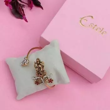 Позолоченный антикварный очаровательный браслет Estele Laxmi для женщин с австрийскими кристаллами и рубиновыми камнями