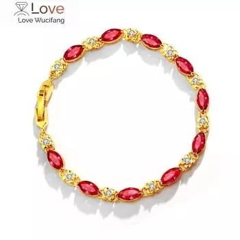 Позолоченный браслет 24k Рубиновый браслет для женщин Свадьба Рождество День рождения Подарок