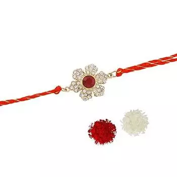 Позолоченный браслет Estele Holy Floral с австрийскими красными и белыми кристаллами и шелковой нитью