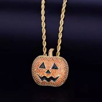 Позолоченный цирконовый кулон в виде тыквенной головы, ожерелье в стиле хип-хоп, мужские и женские аксессуары, ювелирные изделия золотой