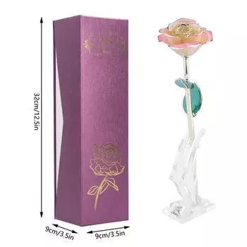 Позолоченный цветок 24 карат с белой розовой розой и зеленым листом в качестве основы для подарка на День святого Валентина