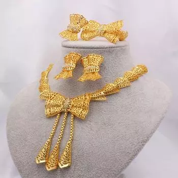 Позолоченный комплект ювелирных украшений, женское ожерелье, серьги, браслет для свадьбы, итальянский бразильский золотой