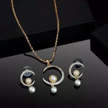 Позолоченный кулон Estele в форме полумесяца с американскими бриллиантами и жемчугом для женщин/девочек