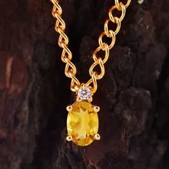 Позолоченный кулон ручной работы с цитрином для женщин, серебряный кулон-цепочка