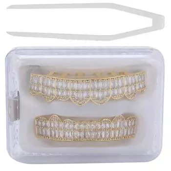 Позолоченный латунный набор вставных зубов для Хэллоуина, украшение для зубов (Золото ) Gold