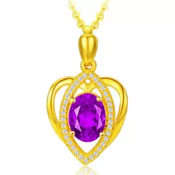 Позолоченный персиковый кулон в форме сердца с цветным драгоценным камнем, шейный измеритель, аметист, простой кулон в форме сердца, цветное сокровище, короткая цепочка на ключицы