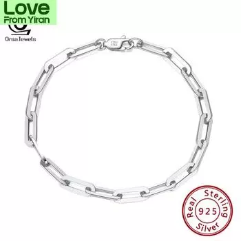 Позолоченный подлинный браслет-цепочка из стерлингового серебра 925 пробы со скрепками для женщин и мужчин, браслет 7,8,9 дюймов Sb109