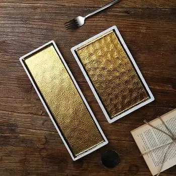 Позолоченный прямоугольный поднос, суши-кухня премиум-класса, барбекю, японская плоская посуда, коммерческая керамическая посуда