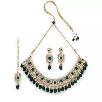 Позолоченный рани розовый Ad камни и бусины комплект колье-чокер для женщин