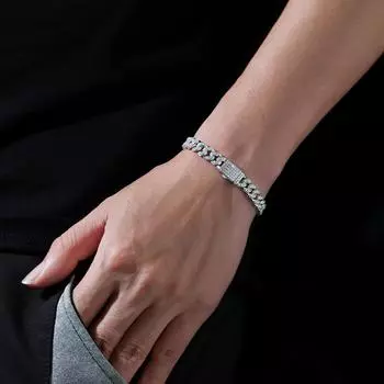 Позолоченный сверкающий муассанит с бриллиантами Майами, кубинский браслет из стерлингового серебра 925 пробы, хип-хоп, рок-ювелирные изделия 16CM 6.5inch