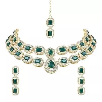 Позолоченный традиционный камень Валентина специальное ожерелье с серьгами Maang Tikka набор для женщин