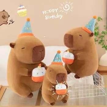 PP Cotton Capybara Plush Doll Happy Birthday Hat Capibara Anime Stuffed Doll Children Girl 30cm