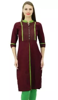 Pphagun Women Chic Style Cotton Kurta Kurti Твердая верхняя туника 14 малиновый