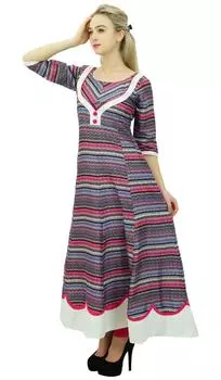Pphagun Women Печатный многоцветный двухслойный Anarkali Kurti Indian 8 разноцветный