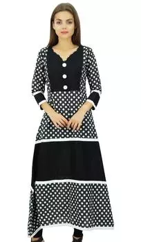 Pphagun Женская черная длинная туника с принтом Kurti A-Line из хлопка Kurta 3 4 10 чёрный