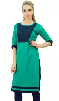 Pphagun Женская дизайнерская прямая зеленая однотонная куртка Kurti Kurta Summer Cotton 10 салатный