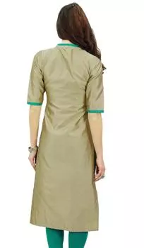Pphagun Женская однотонная туника Dupion Straight Kurta Summer Indian Ethnic 10 оливковое зеленый