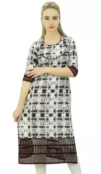 Pphagun Женские белые хлопковые прямые куртки до середины икры с принтом, повседневные, повседневные 10 белый