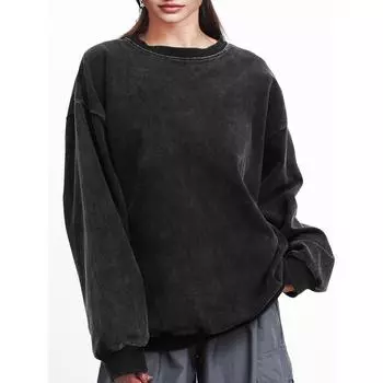 Пять цветов Винтажная хлопковая женская толстовка с эффектом стирки Харадзюку Повседневный пуловер Комфортное свободное худи Тонкий стиль Топы S