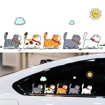 Пять гуляющих кошек милые виниловые водонепроницаемые наклейки на автомобиль стиль кузова автомобиля окна заднего бампера царапины автомобильные аксессуары