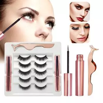 Пять пар магнитных магнитных накладных ресниц Магнитная подводка для глаз Набор жидких ресниц Магнитные магнитные ресницы One Size чёрный