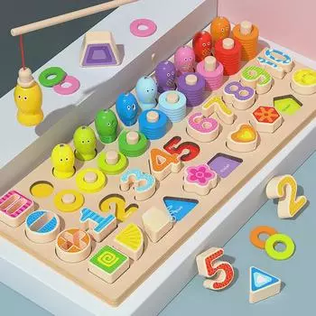 Пять-в-одном деревянные шарики детская головоломка-рыболовня обучающая игрушка