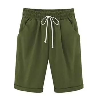 Пятидлинные брюки, элегантные женские повседневные брюки с эластичной резинкой на талии, большие размеры, женские бандажные свободные шорты S зелёный