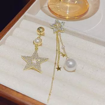 Пятиконечная звезда AB асимметричные супер-вспышки серьги-звезды серебряные иглы длинные серьги-кисточки темпераментные серьги жемчужные