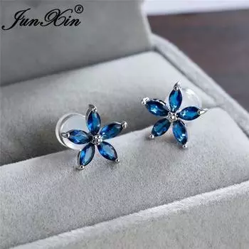 Пятиконечная звезда, серьги-гвоздики с кристаллами в форме маркизы, пентаграмма, ювелирные изделия, подарки, силиконовые серьги-гамбургеры, задняя часть синий