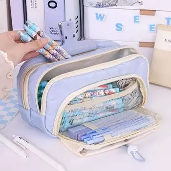 Пятислойная сумка для хранения ручек Simplicity Zipper Pencil Pouch Canvas Case School Office фиолетовый