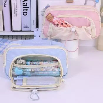 Пятислойная сумка для ручек с завязками на шнурке Simplicity, сумка для карандашей на молнии, сумка для хранения ручек для студентов фиолетовый