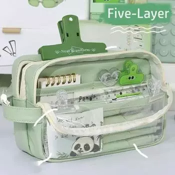 Пятислойная сумка-карандаш большой емкости, эстетические школьные чехлы для девочек, корейская сумка-держатель для канцелярских принадлежностей, чехол для ручек, школьные принадлежности для студентов зелёный