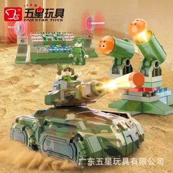 Пятизвездочная игрушка Crazy Tank Defense Battle Собранные строительные блоки Пульт дистанционного управления DIY Творческая сборная колесница Образовательный подарок зелёный