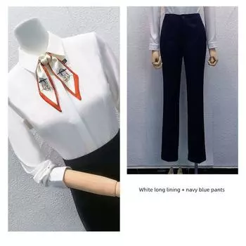 Пятизвездочный Отель Ресепшн РАБОЧИЙ Костюм Женский Осень и Зима Высокий класс Клуб Официант Косметолог Рабочая одежда Деловой костюм White long lining + navy blue pants L