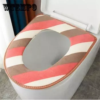 Пятнистый цвет Полосатый Four Seasons Универсальный мытый хлопок Сиденье для унитаза Молния Ткань Сиденье для унитаза Удобное и теплое C разноцветный