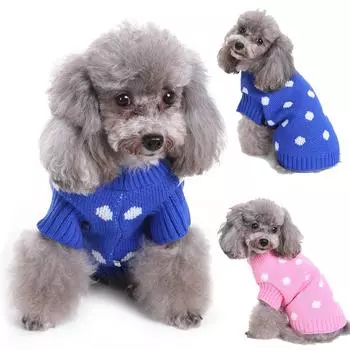 Пятнистый комбинезон для собак в горошек, вязаный свитер, куртка для маленьких собак, зимнее пальто S синий