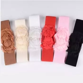 Пятно CHIFFON ROSE двойной цветок эластичный женский эластичный пояс, корейская версия, универсальная и супер широкая розовый