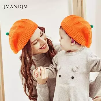 Пятно осень и зима родитель-ребенок вязаная шапка новая новая Хэллоуин тыква теплая Bere вязаная шапка average size