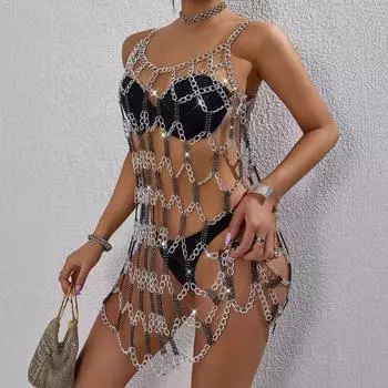 Пятно рыболовная сеть отрезанный кусок сращивание металлическая цепь полая перспектива Spice girl бедра юбка платье секс одежда one size fits all