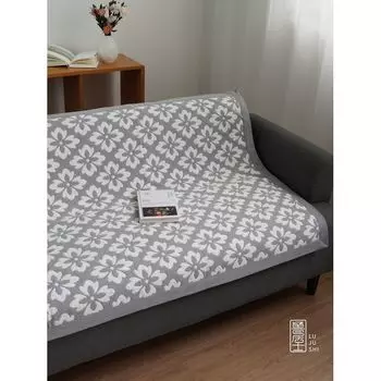 Пятноустойчивое диванное полотенце Круглый год Нейтральное Нескользящее Хлопок и лен Цельный костюм Комбинация Диванная подушка Толстый лен Скандинавский Gray petal shape 90 * 90cm