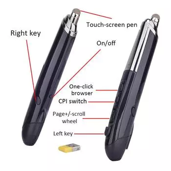 PR-08 Беспроводная оптическая сенсорная мышь 2,4 ГГц 800/1200/1600 точек на дюйм Беспроводная мышь-ручка с просмотром веб-страниц