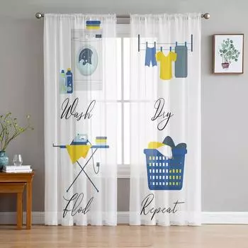 Прачечная Белая Современная Штора Для Гостиной Прозрачный Тюль Шторы Оконные Прозрачные Для Спальни Аксессуары Декор W135 x H114cm