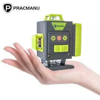 Pracmanu 4D 16-линейный мини-лазерный уровень 360 Самовыравнивающийся горизонтальный и вертикальный лазерный уровень с перекрестной зеленой линией и дистанционным управлением