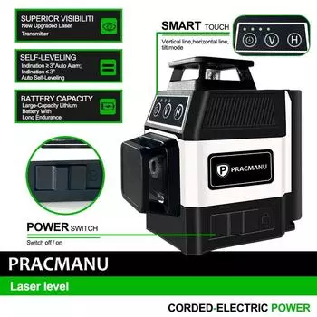Pracmanu Mini 12 Lines 3D Laser Level 360 Самовыравнивающийся горизонтальный и вертикальный перекрестный лазерный уровень Супер мощный зеленый луч