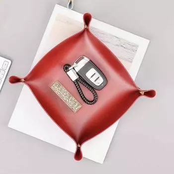 Practical Faux Leather Fashion Anti-slip Desktop Jewelry Cosmetic Plate Tray Key Plate S