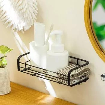 Practical Iron Bathroom Storage Rack Punch Free Wall Mounted Shower Drain Basket Waterproof Shampoo Storage Holder Kitchen чёрный
