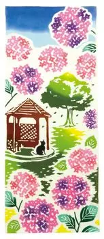 Prairie Dog Dyed Tenugui Hand Summer Hydrangea Garden by Wabunka Towel, Pattern, [TE-503]