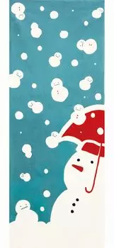Prairie Dog Dyed Tenugui Hand Towel with Winter Pattern and Snowman Falling from the Sky by Wabunka [TE-511]